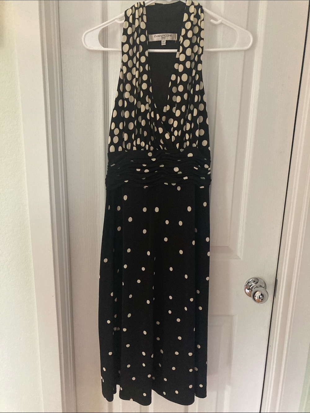 Evan Picone Black & Cream Polka Dot Halter Midi Dress